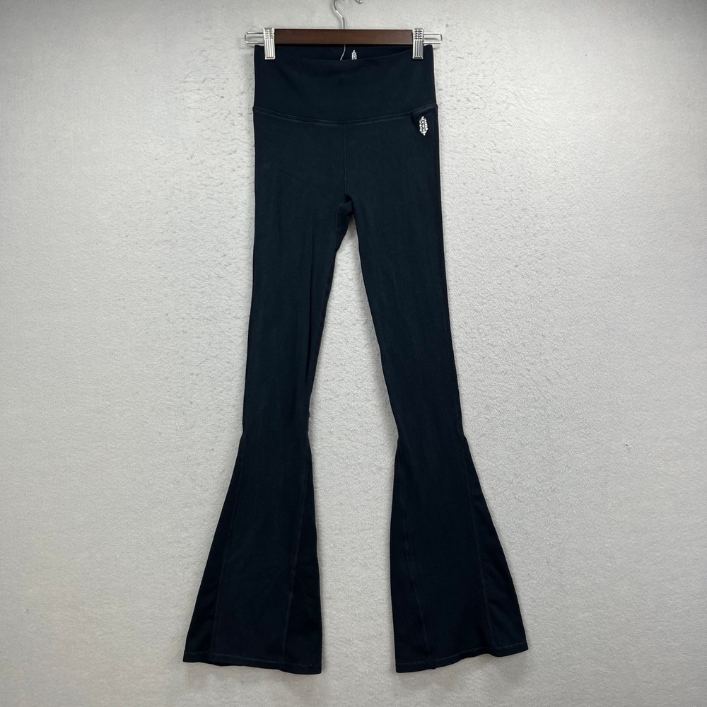Free People Movement Penny Pull On Flare Pants Women XS/S Black Ribbed Yoga Boho